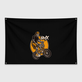 Флаг-баннер с принтом BMX в Курске, 100% полиэстер | размер 67 х 109 см, плотность ткани — 95 г/м2; по краям флага есть четыре люверса для крепления | bicycle | bmx | skull | sport | x games | велик | велосипед | велоспорт | скелет | череп | экстремальный спорт