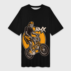 Платье-футболка 3D с принтом BMX в Курске,  |  | bicycle | bmx | skull | sport | x games | велик | велосипед | велоспорт | скелет | череп | экстремальный спорт