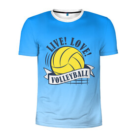Мужская футболка 3D спортивная с принтом LIVE! LOVE! VOLLEYBALL! в Курске, 100% полиэстер с улучшенными характеристиками | приталенный силуэт, круглая горловина, широкие плечи, сужается к линии бедра | Тематика изображения на принте: beach | live | love | voleybal | volleyball | волебол | волейбол | волейболист | волейболистка | воллейбол | пляжный | я люблю