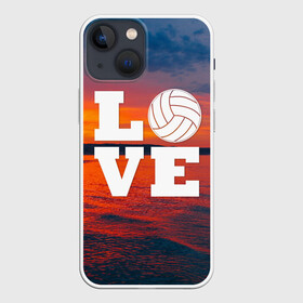 Чехол для iPhone 13 mini с принтом LOVE Volleyball в Курске,  |  | Тематика изображения на принте: beach | i love | live | love | voleybal | volleyball | волебол | волейбол | волейболист | волейболистка | воллейбол | пляжный | я люблю
