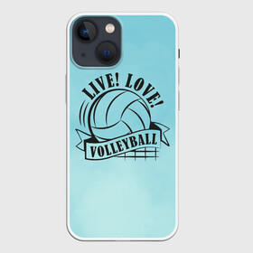 Чехол для iPhone 13 mini с принтом LIVE LOVE VOLLEYBALL в Курске,  |  | Тематика изображения на принте: beach | live | love | voleybal | volleyball | волебол | волейбол | волейболист | волейболистка | воллейбол | пляжный | я люблю
