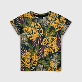 Детская футболка 3D с принтом Тропический лес в Курске, 100% гипоаллергенный полиэфир | прямой крой, круглый вырез горловины, длина до линии бедер, чуть спущенное плечо, ткань немного тянется | Тематика изображения на принте: 3d | flowers | forest | hawaii | leaf | leafs | palm | palms | summer | travel | tropical | vacation | гаваи | гавайи | гавайка | гавайская | лес | лето | листики | листки | листья | отпуск | пальма | пальмы | путешествия | рисунок | трехмерная 
