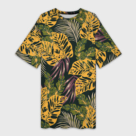 Платье-футболка 3D с принтом Тропический лес в Курске,  |  | 3d | flowers | forest | hawaii | leaf | leafs | palm | palms | summer | travel | tropical | vacation | гаваи | гавайи | гавайка | гавайская | лес | лето | листики | листки | листья | отпуск | пальма | пальмы | путешествия | рисунок | трехмерная 