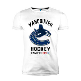 Мужская футболка хлопок Slim с принтом VANCOUVER CANUCKS NHL в Курске, 92% хлопок, 8% лайкра | приталенный силуэт, круглый вырез ворота, длина до линии бедра, короткий рукав | Тематика изображения на принте: canada | canucks | hockey | nhl | sport | usa | vancouver | акула | ванкувер | канада | кэнакс | логотип | нхл | спорт | хоккей | челюсти
