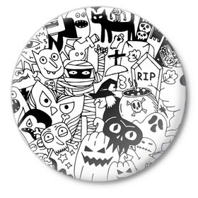 Значок с принтом Halloween в Курске,  металл | круглая форма, металлическая застежка в виде булавки | fanfs | halloween | jaw | mummy | pumpkin | skull | tomb | клыки | могила | мумия | пасть | тыква | хэллоуин | череп
