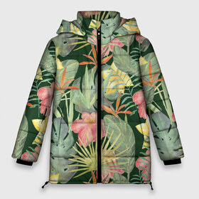 Женская зимняя куртка 3D с принтом Тропические растения и цветы в Курске, верх — 100% полиэстер; подкладка — 100% полиэстер; утеплитель — 100% полиэстер | длина ниже бедра, силуэт Оверсайз. Есть воротник-стойка, отстегивающийся капюшон и ветрозащитная планка. 

Боковые карманы с листочкой на кнопках и внутренний карман на молнии | банан | желтый | зеленый | красный | листья | орхидея | пальма | плюмерия | стрелиция | тропики | цветы | экзотика