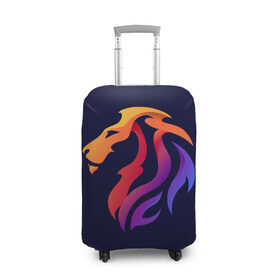 Чехол для чемодана 3D с принтом Градиентный лев в минимализме в Курске, 86% полиэфир, 14% спандекс | двустороннее нанесение принта, прорези для ручек и колес | вектор | градиент | лев | логотип | минимализм | разноцветный | цветной