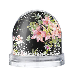 Снежный шар с принтом Букет лилий в Курске, Пластик | Изображение внутри шара печатается на глянцевой фотобумаге с двух сторон | арт | лилии | рисунок | розовый | цветок | цветы | чёрный