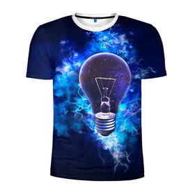 Мужская футболка 3D спортивная с принтом НЕОН ЛАМПА в Курске, 100% полиэстер с улучшенными характеристиками | приталенный силуэт, круглая горловина, широкие плечи, сужается к линии бедра | красивая | лампочка | молния | ночь | свет | синяя