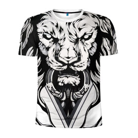 Мужская футболка 3D спортивная с принтом lion,лев в Курске, 100% полиэстер с улучшенными характеристиками | приталенный силуэт, круглая горловина, широкие плечи, сужается к линии бедра | lion | артхаус | черное на белом