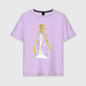 Женская футболка хлопок Oversize с принтом Sailor Moon Серенити в Курске, 100% хлопок | свободный крой, круглый ворот, спущенный рукав, длина до линии бедер
 | bunny | luna | princess | serenity | stars | usagi | wings | ангел | волосы | девушка | детям | звездная | звезды | королева | корона | крылья | луна | любовь | малышка | марс | радуга | сейлор мун | токио | усаги цукино | школьные 