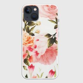 Чехол для iPhone 13 с принтом Нежный букет в Курске,  |  | арт | белый | букет | букет роз | желтый | зеленый | крем | кремовый | нежно | рисунок | роза | розовая розы | розовые розы | розовый | розы