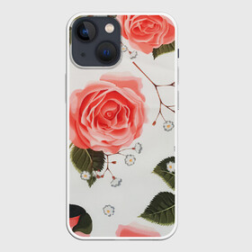 Чехол для iPhone 13 mini с принтом Нежные розы в Курске,  |  | арт | белый | зеленый | красная роза | красные розы | красный | рисунок | роза | розовая роза | розовые розы | розовый | розы | цветок | цветы