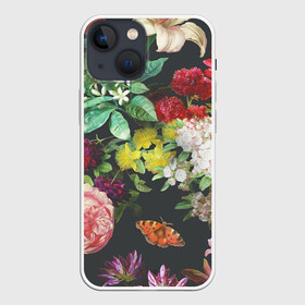 Чехол для iPhone 13 mini с принтом Цветы в Курске,  |  | арт | бабочка | бабочки | белая лилия | белый | желтый | зеленый | картина | краски | красный | лилии | лилия | рисунок | рисунок красками | роза | розовая роза | розовый | розы | тёмный | фиолетовый