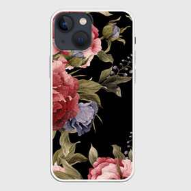 Чехол для iPhone 13 mini с принтом Цветы в Курске,  |  | арт | бутон | бутоны | зеленый | картина | рисунок | рисунок красками | розовый | темный | фиолетовый | чёрный