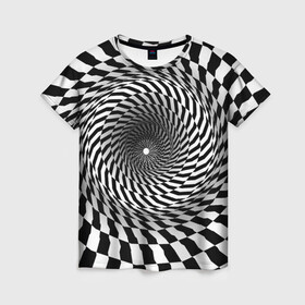 Женская футболка 3D с принтом иллюзия в Курске, 100% полиэфир ( синтетическое хлопкоподобное полотно) | прямой крой, круглый вырез горловины, длина до линии бедер | воронка | иллюзия | студентам | тоннель | шахматы