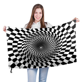 Флаг 3D с принтом иллюзия в Курске, 100% полиэстер | плотность ткани — 95 г/м2, размер — 67 х 109 см. Принт наносится с одной стороны | воронка | иллюзия | студентам | тоннель | шахматы