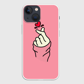 Чехол для iPhone 13 mini с принтом Корейское сердечко в Курске,  |  | Тематика изображения на принте: bts | k pop | korea | likee | бтс | жест | к поп | кей поп | корейский | корейское сердечко | корея | лайк | лайк пальцами | любовь | пальцы | сердце | сердце пальцами | символ сердца | щелчок пальцами