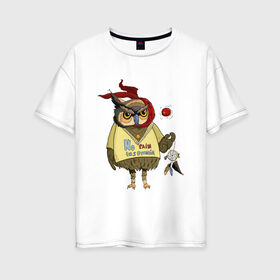 Женская футболка хлопок Oversize с принтом Сова в Курске, 100% хлопок | свободный крой, круглый ворот, спущенный рукав, длина до линии бедер
 | insomnia | owl | pain | бессонница | ловец снов | сова