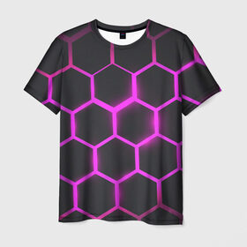Мужская футболка 3D с принтом соты в Курске, 100% полиэфир | прямой крой, круглый вырез горловины, длина до линии бедер | абстракция | геометрия | неоновые соты | соты | шестиугольник