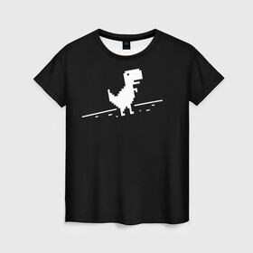 Женская футболка 3D с принтом Динозавр Гугл Хром в Курске, 100% полиэфир ( синтетическое хлопкоподобное полотно) | прямой крой, круглый вырез горловины, длина до линии бедер | google | гугл | динозавр | игра