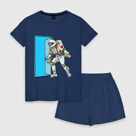 Женская пижама с шортиками хлопок с принтом Portal в Курске, 100% хлопок | футболка прямого кроя, шорты свободные с широкой мягкой резинкой | astronaut | cosmonaut | cosmos | door | enter | portal | space | spacesuit | вход | дверь | космонавт | космос | портал | скафандр