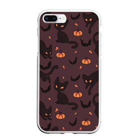 Чехол для iPhone 7Plus/8 Plus матовый с принтом Хэллоуиновский кот в Курске, Силикон | Область печати: задняя сторона чехла, без боковых панелей | арт | конфеты | кот | котёнок | кошка | оранжевый | рисунок | тёмный | тыква | тыквы | фиолетовый | хеллоуин | хэллоуин | чёрный