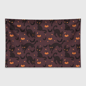 Флаг-баннер с принтом Хэллоуиновский кот в Курске, 100% полиэстер | размер 67 х 109 см, плотность ткани — 95 г/м2; по краям флага есть четыре люверса для крепления | арт | конфеты | кот | котёнок | кошка | оранжевый | рисунок | тёмный | тыква | тыквы | фиолетовый | хеллоуин | хэллоуин | чёрный