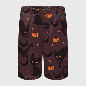 Детские спортивные шорты 3D с принтом Хэллоуиновский кот в Курске,  100% полиэстер
 | пояс оформлен широкой мягкой резинкой, ткань тянется
 | арт | конфеты | кот | котёнок | кошка | оранжевый | рисунок | тёмный | тыква | тыквы | фиолетовый | хеллоуин | хэллоуин | чёрный