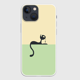 Чехол для iPhone 13 mini с принтом Чёрный кот на ярком фоне в Курске,  |  | арт | вектор | горизонтальный рисунок | горизонтальный узор | жёлтый | зеленый | кот | котёнок | кошка | рисунок | чёрная кошка | чёрный | чёрный кот | чёрный котёнок