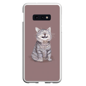 Чехол для Samsung S10E с принтом Котёнок ыыы в Курске, Силикон | Область печати: задняя сторона чехла, без боковых панелей | Тематика изображения на принте: арт | кот | котёнок | кошка | мем | мемный кот | мемный котенок | мэм | мэмный котёнок | рисунок | серый | серый кот | тёмный | фиолетовый