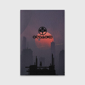 Обложка для паспорта матовая кожа с принтом Cyberpunk 2077 - (Arasaka) в Курске, натуральная матовая кожа | размер 19,3 х 13,7 см; прозрачные пластиковые крепления | arasaka | cyberpunk 2077 | cyberpunk 2077 (arasaka) | город | игра | луна | минимализм | рисунок