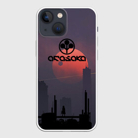 Чехол для iPhone 13 mini с принтом Cyberpunk 2077   (Arasaka) в Курске,  |  | arasaka | cyberpunk 2077 | cyberpunk 2077 (arasaka) | город | игра | луна | минимализм | рисунок