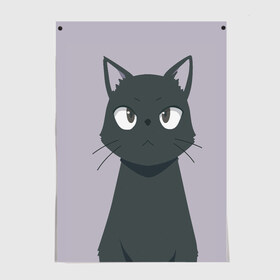 Постер с принтом Чёрный кот в Курске, 100% бумага
 | бумага, плотность 150 мг. Матовая, но за счет высокого коэффициента гладкости имеет небольшой блеск и дает на свету блики, но в отличии от глянцевой бумаги не покрыта лаком | аниме | аниме кот | арт | кёрный котёнок | кот | котёнок | кошка | рисунок | чёрная кошка | черный кот | черный котенок