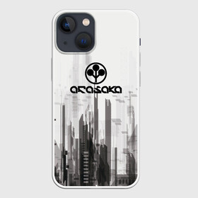 Чехол для iPhone 13 mini с принтом Cyberpunk 2077 (Arasaka) в Курске,  |  | arasaka | cyberpunk 2077 | cyberpunk 2077 (arasaka) | город | игра | минимализм