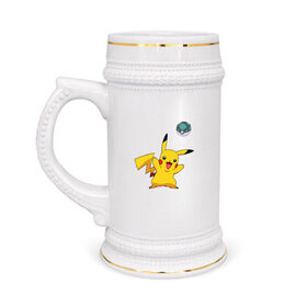 Кружка пивная с принтом Pokemon pikachu 1 в Курске,  керамика (Материал выдерживает высокую температуру, стоит избегать резкого перепада температур) |  объем 630 мл | pokeball | pokemon | игры | покемоны