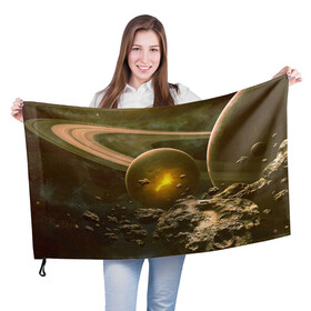 Флаг 3D с принтом Saturn в Курске, 100% полиэстер | плотность ткани — 95 г/м2, размер — 67 х 109 см. Принт наносится с одной стороны | cosmos | meteorite | saturn | space | космос | метеорит | пространство | сатурн