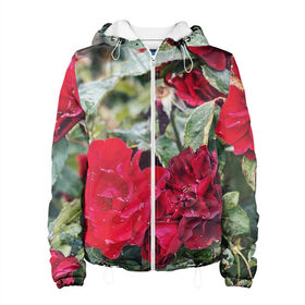 Женская куртка 3D с принтом Red Roses в Курске, ткань верха — 100% полиэстер, подклад — флис | прямой крой, подол и капюшон оформлены резинкой с фиксаторами, два кармана без застежек по бокам, один большой потайной карман на груди. Карман на груди застегивается на липучку | bush | floral | flower | garden | green | nature | red roses | бутоны | красная роза | куст | листья | природа | роза | сад | цветение | цветок | цветы