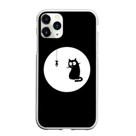 Чехол для iPhone 11 Pro Max матовый с принтом Ночная охота в Курске, Силикон |  | арт | кот | котёнок | кошка | луна | ночь | рисунок | рыба | рыбалка | черная кошка | черный кот | чёрный котёнок