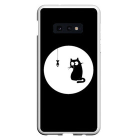 Чехол для Samsung S10E с принтом Ночная охота в Курске, Силикон | Область печати: задняя сторона чехла, без боковых панелей | арт | кот | котёнок | кошка | луна | ночь | рисунок | рыба | рыбалка | черная кошка | черный кот | чёрный котёнок
