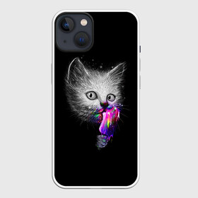 Чехол для iPhone 13 с принтом Котейка с мороженным в Курске,  |  | арт | кот | котёнок | кошка | мороженное | рисунок | серая кошка | серый кот | серый котёнок | чёрный | яркие цвета