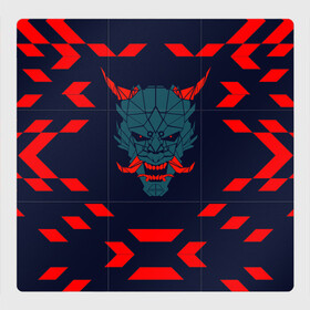Магнитный плакат 3Х3 с принтом демон они в Курске, Полимерный материал с магнитным слоем | 9 деталей размером 9*9 см | демон | киберпанк | маска | они | самурай | хання | япония