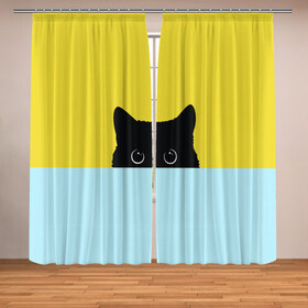 Фотошторы с принтом Кот в засаде в Курске, Блэкаут (светозащита 90%) / Габардин (светозащита 40% | 2 полотна шириной по 145 см; Высота 200-300 см; Крепление: шторная лента (на крючки); | в засаде | выжидает | кот на охоте | кошка на охоте | охота | чёрная кошка | чёрный кот