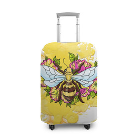 Чехол для чемодана 3D с принтом Пчела в Курске, 86% полиэфир, 14% спандекс | двустороннее нанесение принта, прорези для ручек и колес | крылья | мёд | оса | пчела | пчёлы | соты | цветы