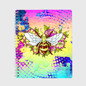 Тетрадь с принтом Пчела и цветы в Курске, 100% бумага | 48 листов, плотность листов — 60 г/м2, плотность картонной обложки — 250 г/м2. Листы скреплены сбоку удобной пружинной спиралью. Уголки страниц и обложки скругленные. Цвет линий — светло-серый
 | космос | пчела | пчёлка | пчёлы | туманность | цветы