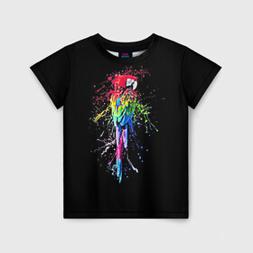 Детская футболка 3D с принтом Попугай в Курске, 100% гипоаллергенный полиэфир | прямой крой, круглый вырез горловины, длина до линии бедер, чуть спущенное плечо, ткань немного тянется | Тематика изображения на принте: bird | colors | eweryday | life | nature | ара | креатив | повседневный стиль | попугай | природа | птица | радуга | разноцветный | темный