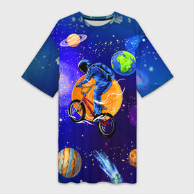 Платье-футболка 3D с принтом Space bicycle в Курске,  |  | astronaut | bicycle | comet | cosmos | earth | jupiter | mars | moon | saturn | space | spacesuit | star | астронавт | велосипед | звезда | земля | комета | космонавт | космос | луна | марс | сатурн | скафандр | юлитер