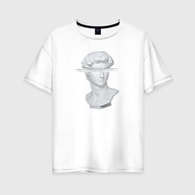 Женская футболка хлопок Oversize с принтом Vaporwave в Курске, 100% хлопок | свободный крой, круглый ворот, спущенный рукав, длина до линии бедер
 | vaporwave | вапорвейф | голова | голова статуи | музыка | статуя | тренд