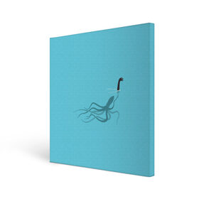Холст квадратный с принтом Тайна Лох-несского чудовища в Курске, 100% ПВХ |  | арт | море | осьминог | рисунок | синий | шутка