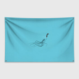 Флаг-баннер с принтом Тайна Лох-несского чудовища в Курске, 100% полиэстер | размер 67 х 109 см, плотность ткани — 95 г/м2; по краям флага есть четыре люверса для крепления | арт | море | осьминог | рисунок | синий | шутка
